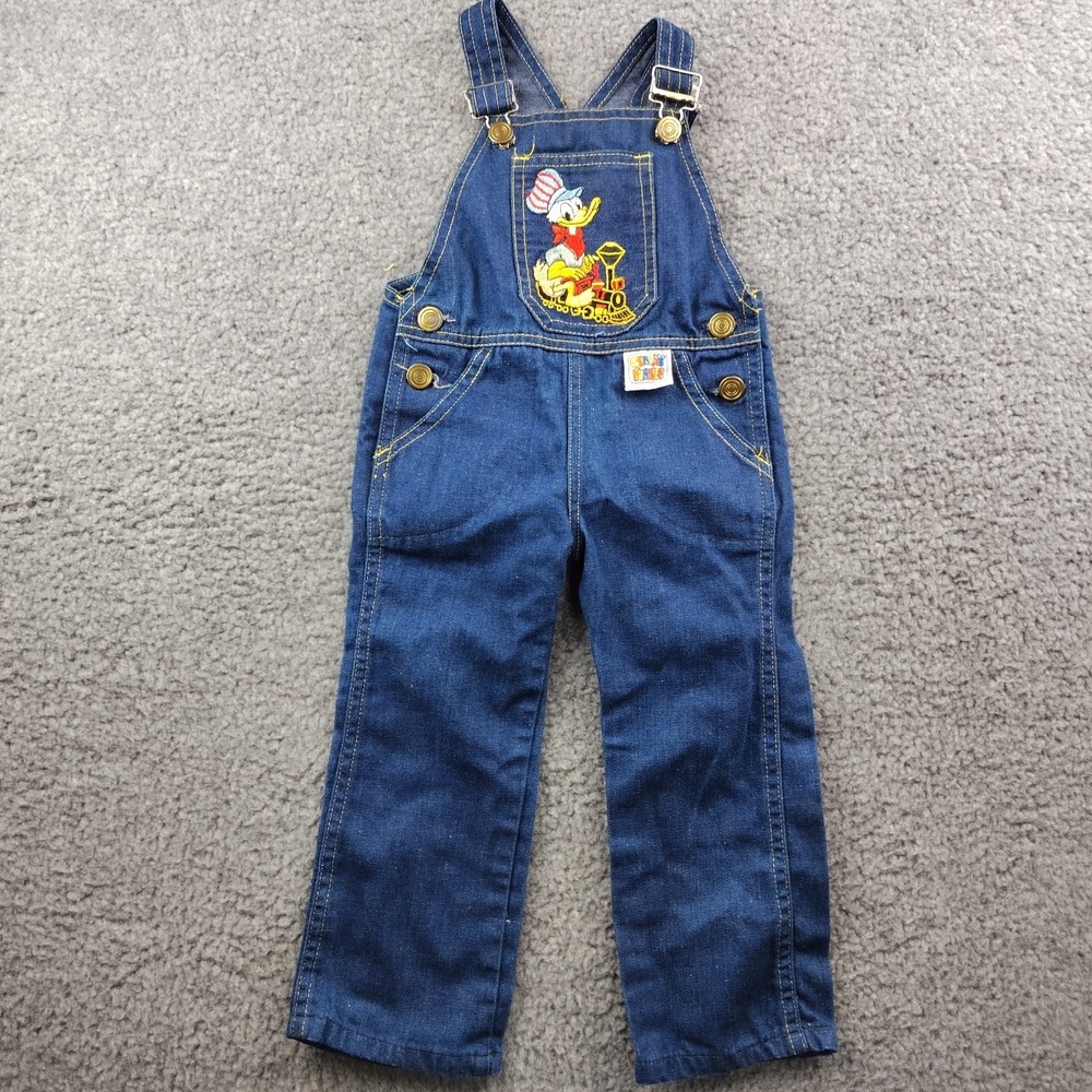 vintage Disney denim Bib overalls Size 2T Toddler Train Conductor Donald Duck